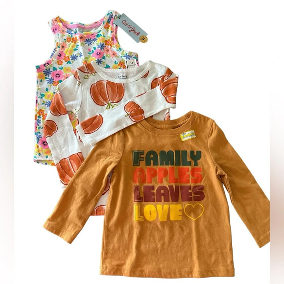 Cat & Jack Bundle 3 Girls Short & Long Sleeves Tops Size 2 BNWT - Picture 1 of 3